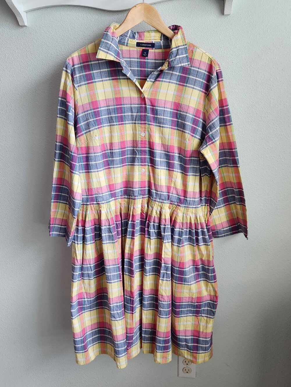 Lands' End colorful Plaid shirt dress Size 18 Womens